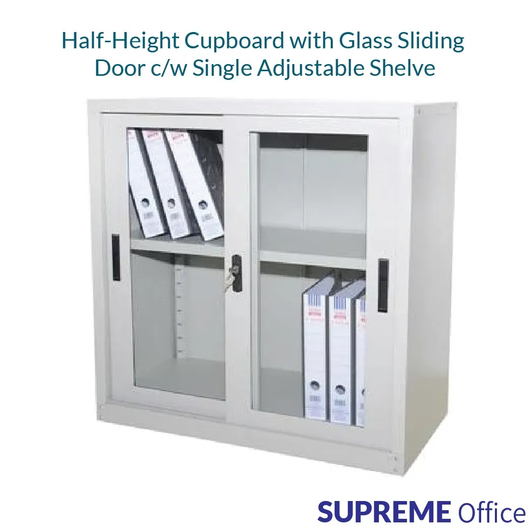 Half Height Cabinet with Sliding Glass Door + Single Adjustable Shelf