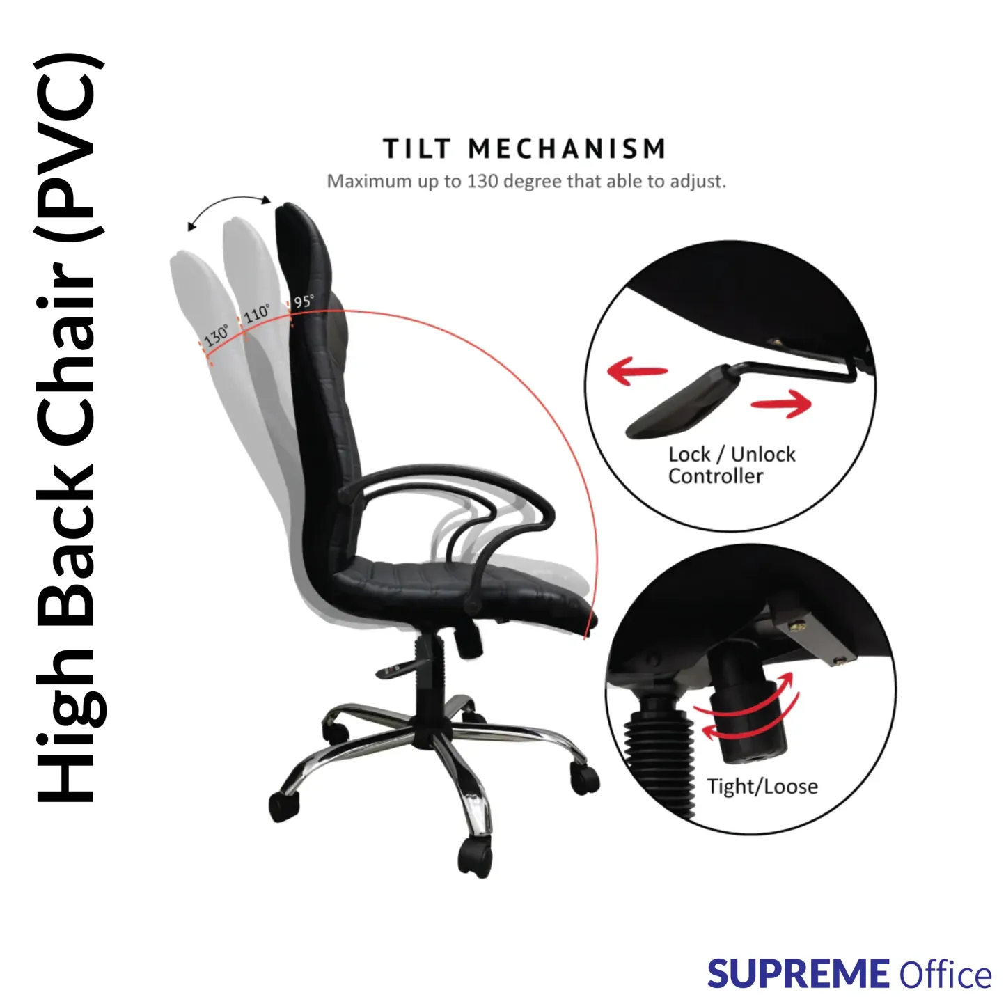 Budget High Back Office Chair - PVC version