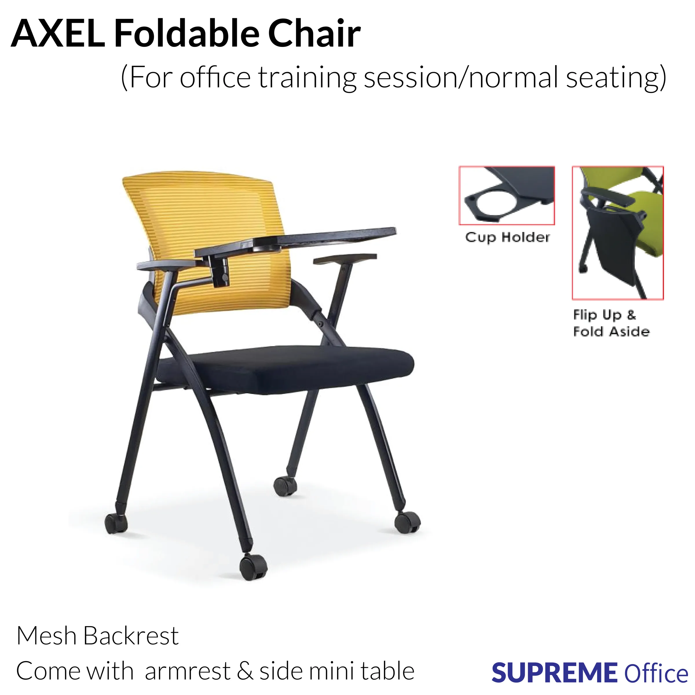 Axel Training Chair with Mesh Backrest (with armrest+ foldable table)