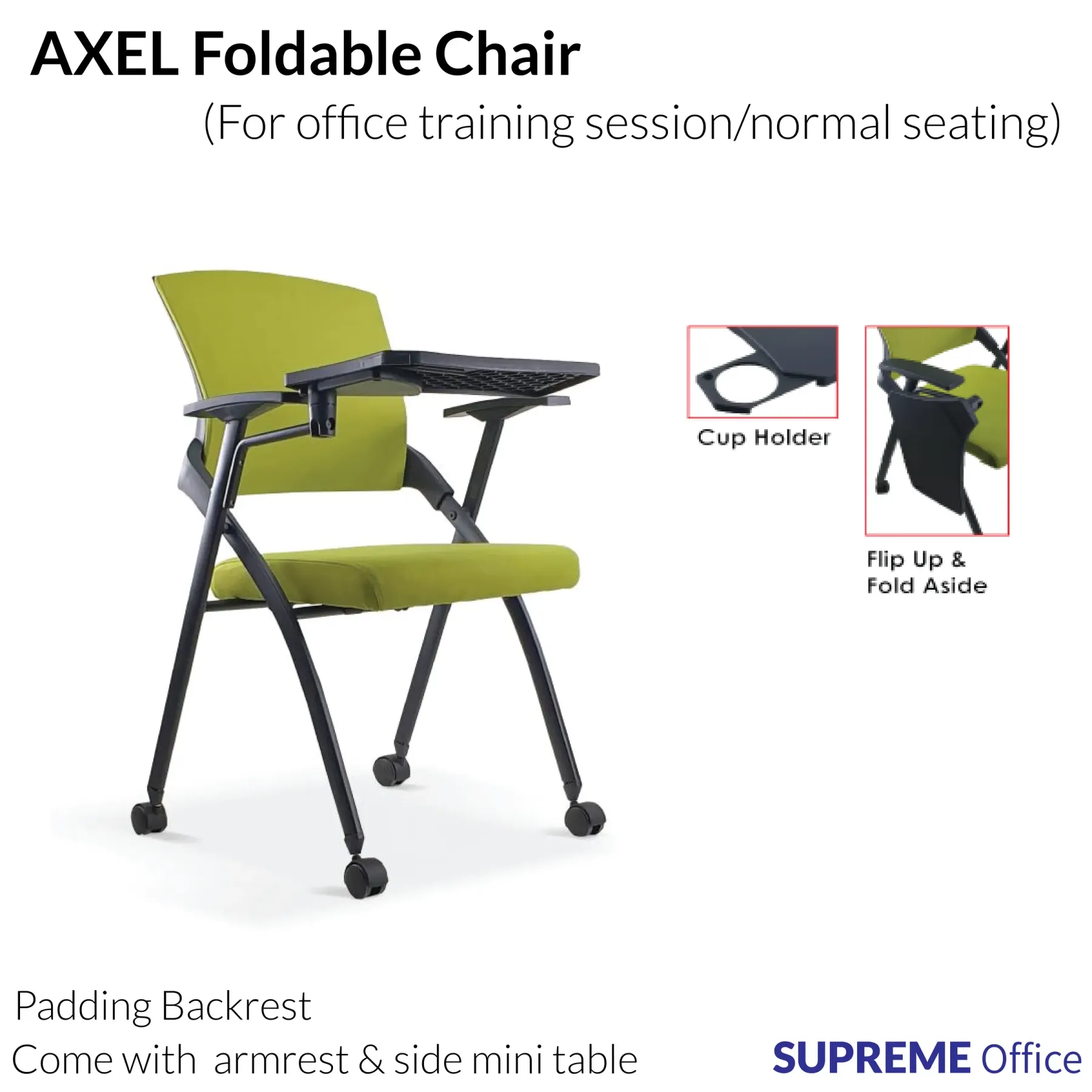 Axel Training Chair with Padding Backrest (With Armrest+Foldable Table)