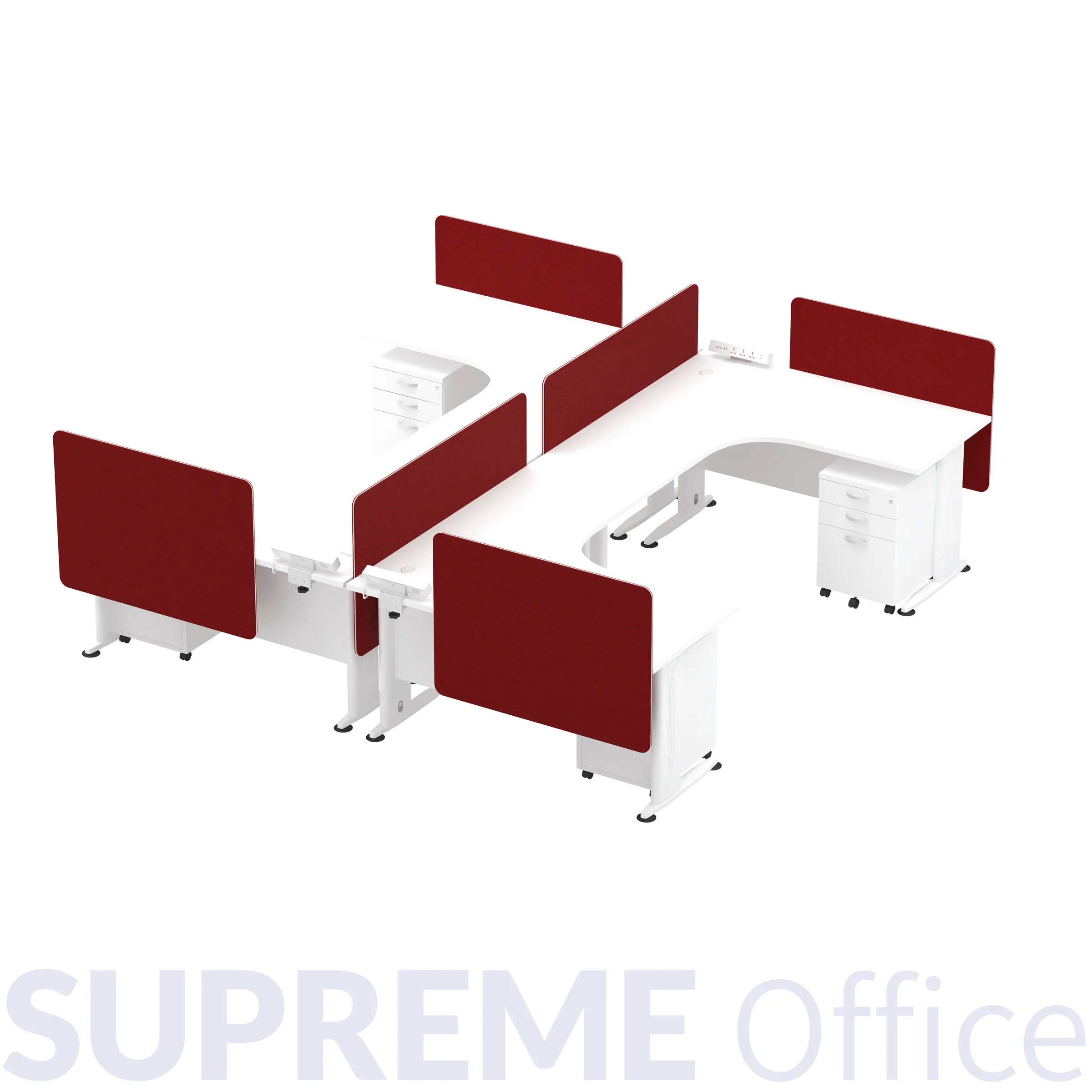 4 Seater Workstation with Mobile Pedestal + Long Base Partition (Kindly contact us to order)