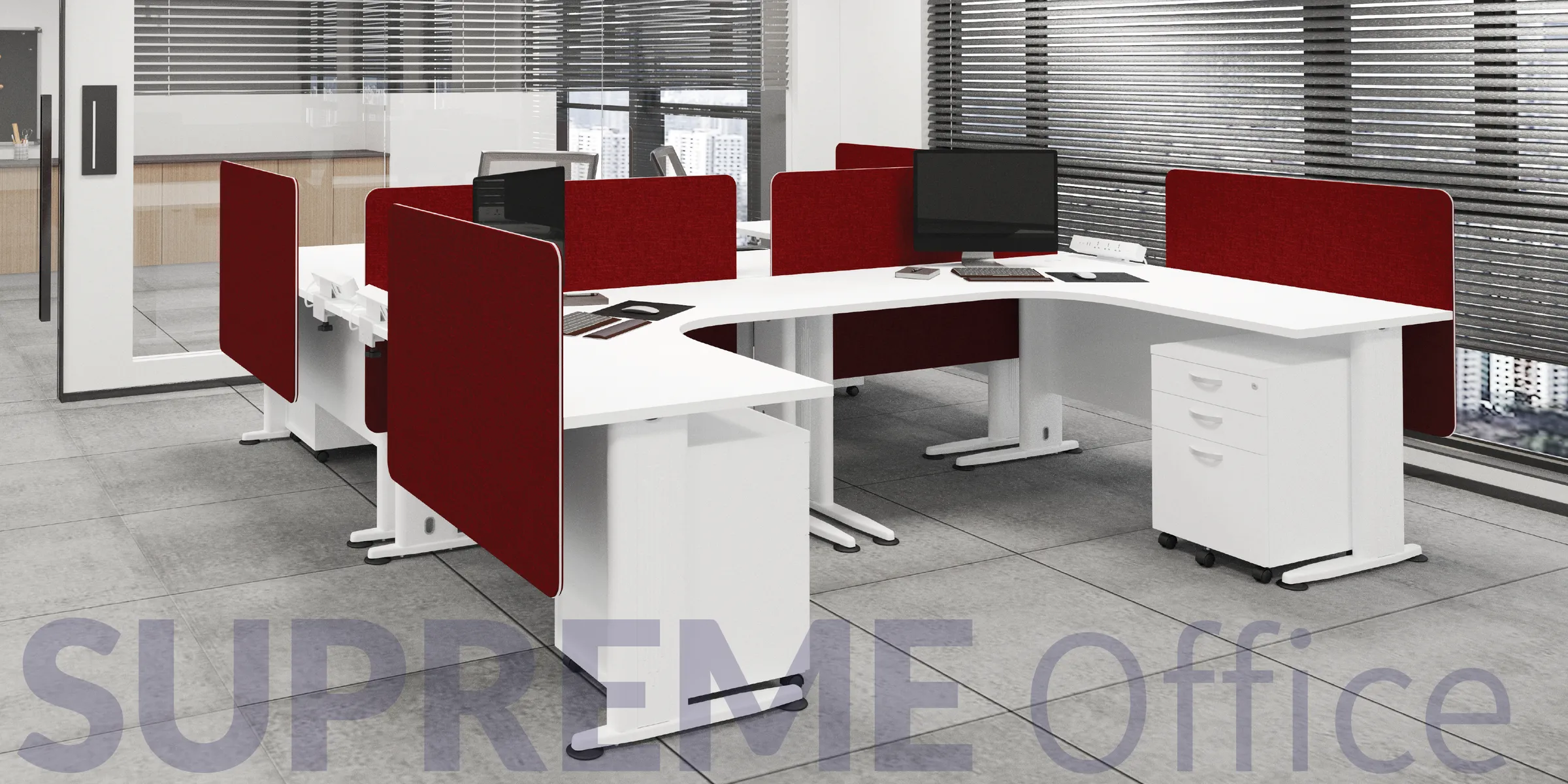 4 Seater Workstation with Mobile Pedestal + Long Base Partition (Kindly contact us to order)