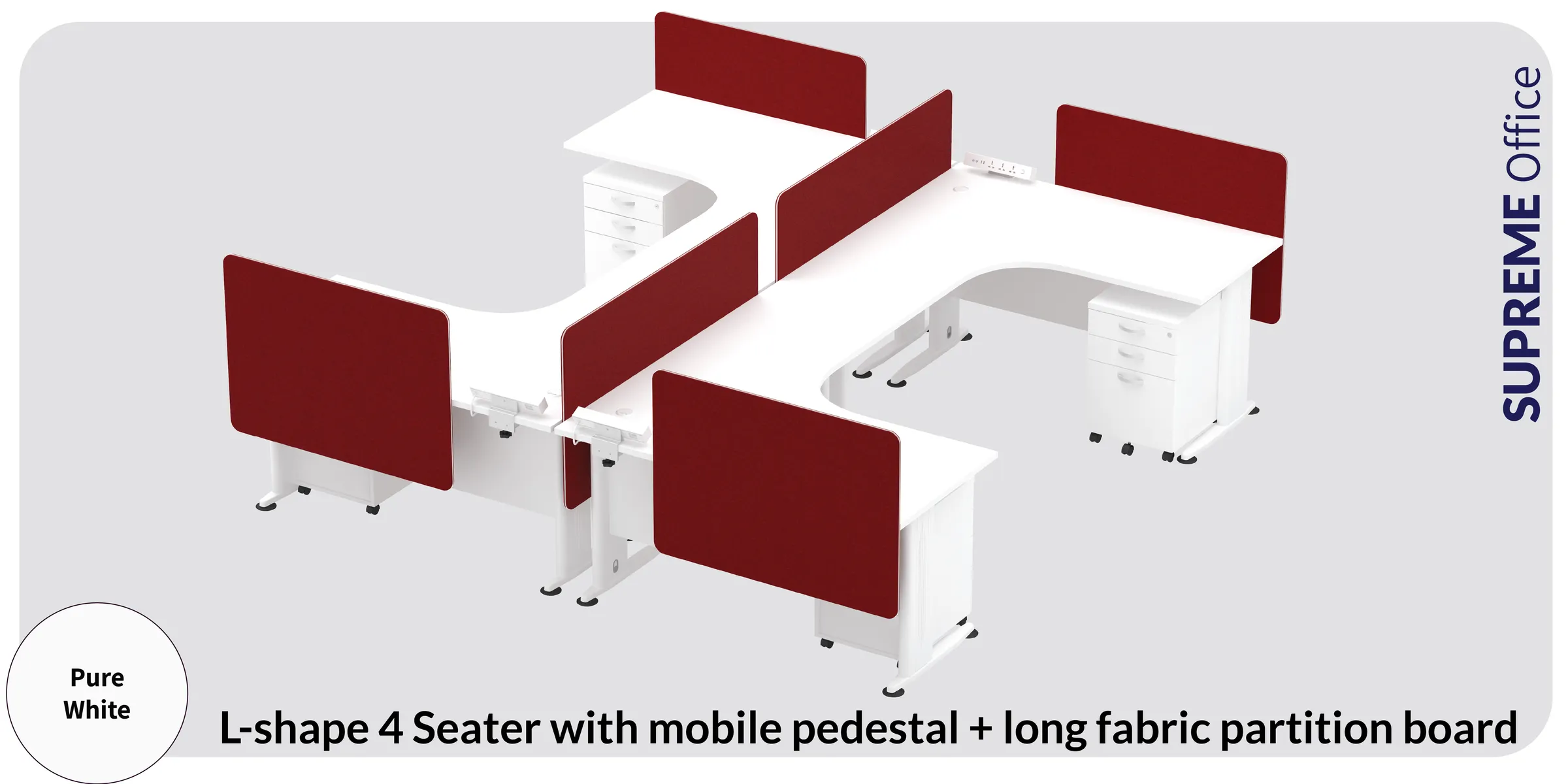 4 Seater Workstation with Mobile Pedestal + Long Base Partition (Kindly contact us to order)