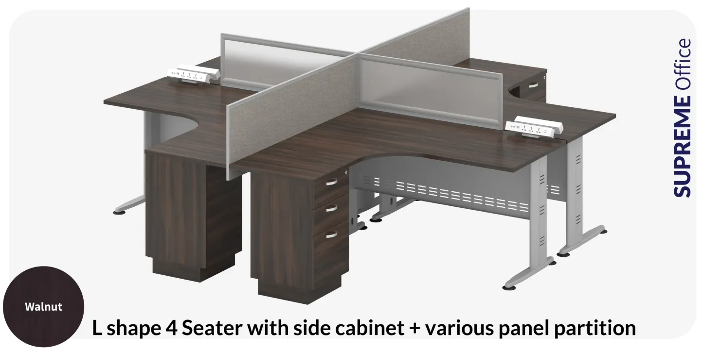 4 Seater Workstation with Fixed Pedestal (L-shape Table) (Kindly contact us to order)