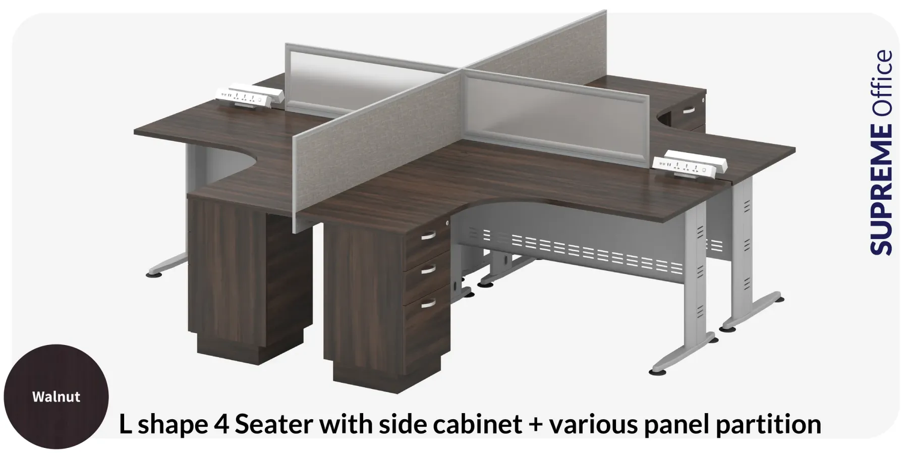4 Seater Workstation with Fixed Pedestal (L-shape Table) (Kindly contact us to order)