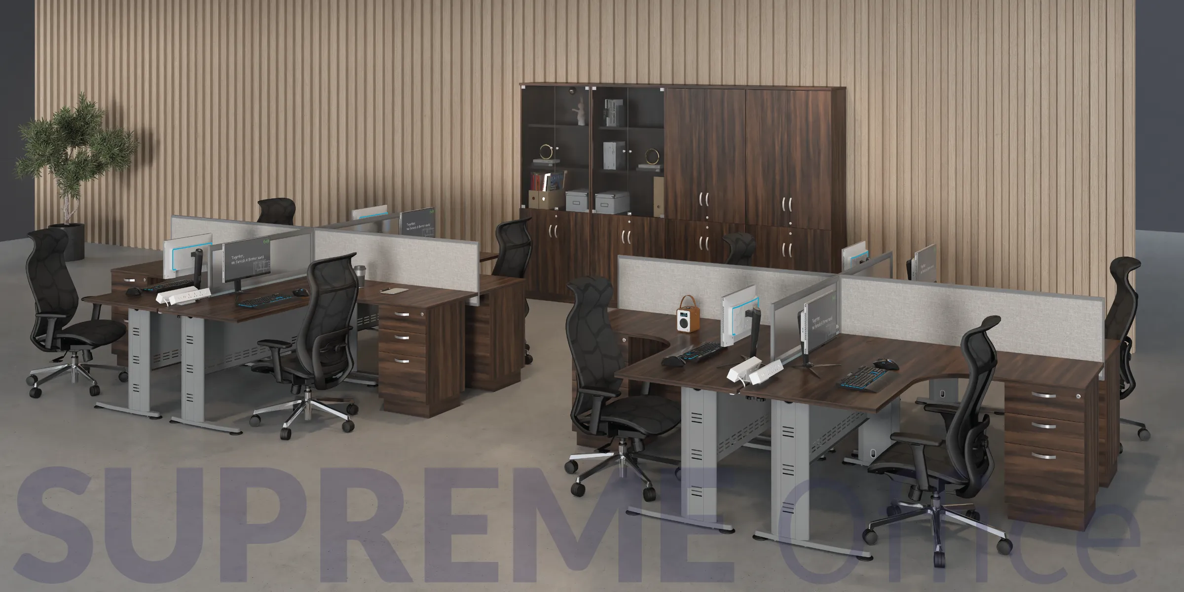 4 Seater Workstation with Fixed Pedestal (L-shape Table) (Kindly contact us to order)