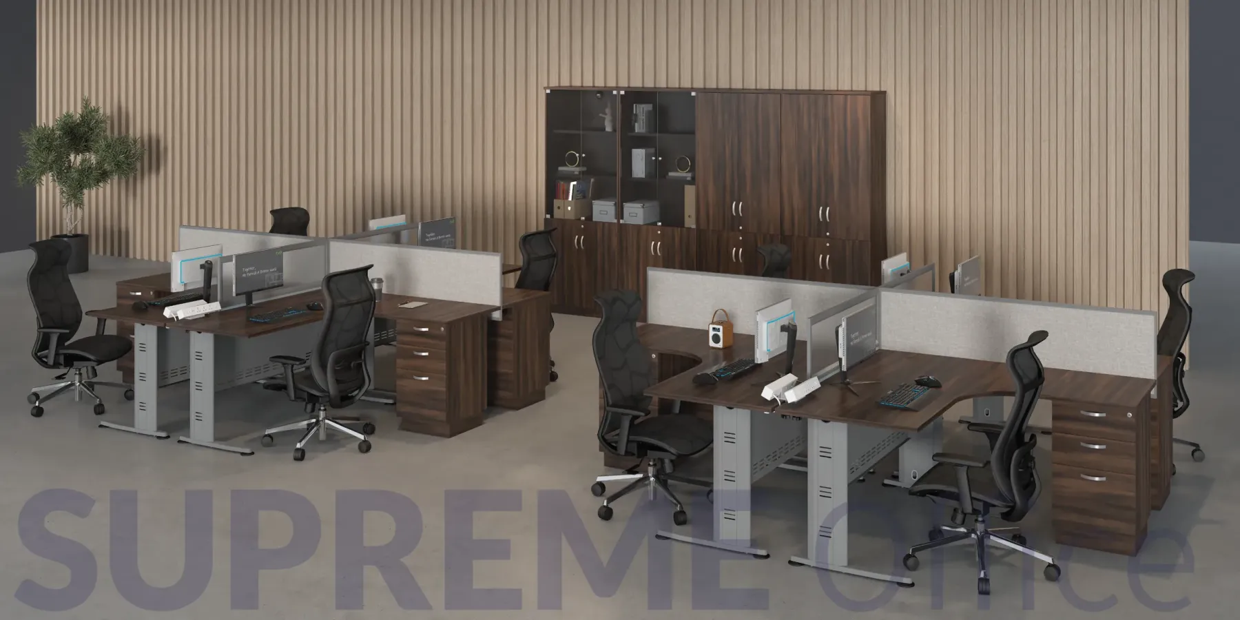 4 Seater Workstation with Fixed Pedestal (L-shape Table) (Kindly contact us to order)