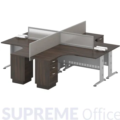 4 Seater Workstation with Fixed Pedestal (L-shape Table) (Kindly contact us to order)
