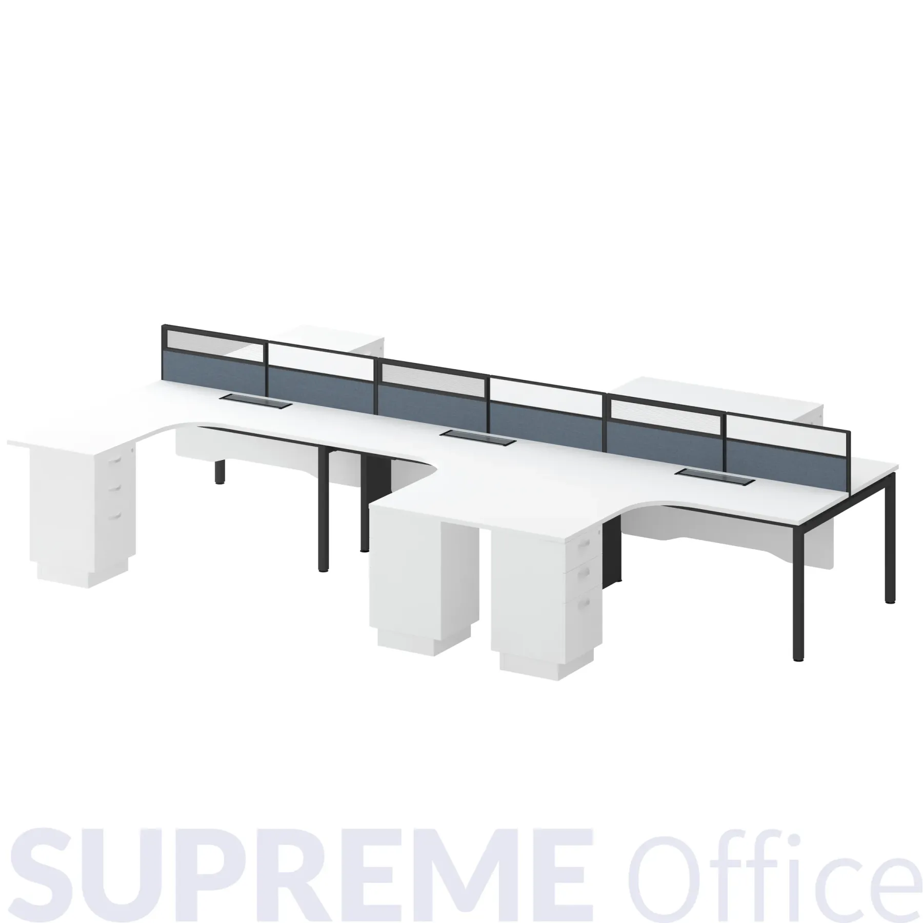 4 Seater Workstation with Fixed Pedestal (L-shape Tabletop) (Kindly contact us to order)