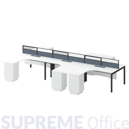 4 Seater Workstation with Fixed Pedestal (L-shape Tabletop) (Kindly contact us to order)