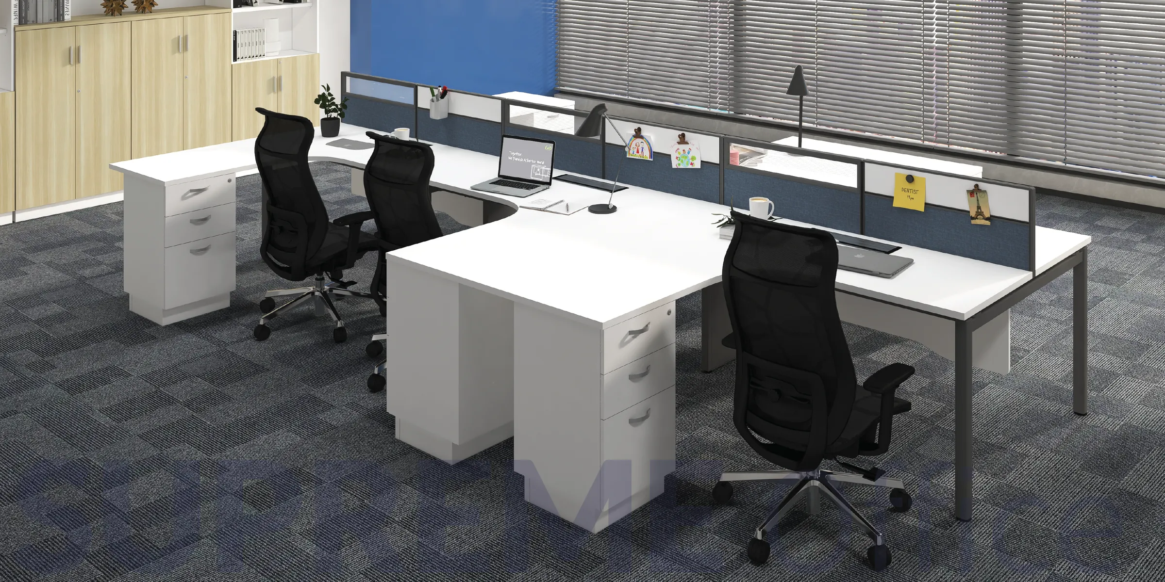 4 Seater Workstation with Fixed Pedestal (L-shape Tabletop) (Kindly contact us to order)