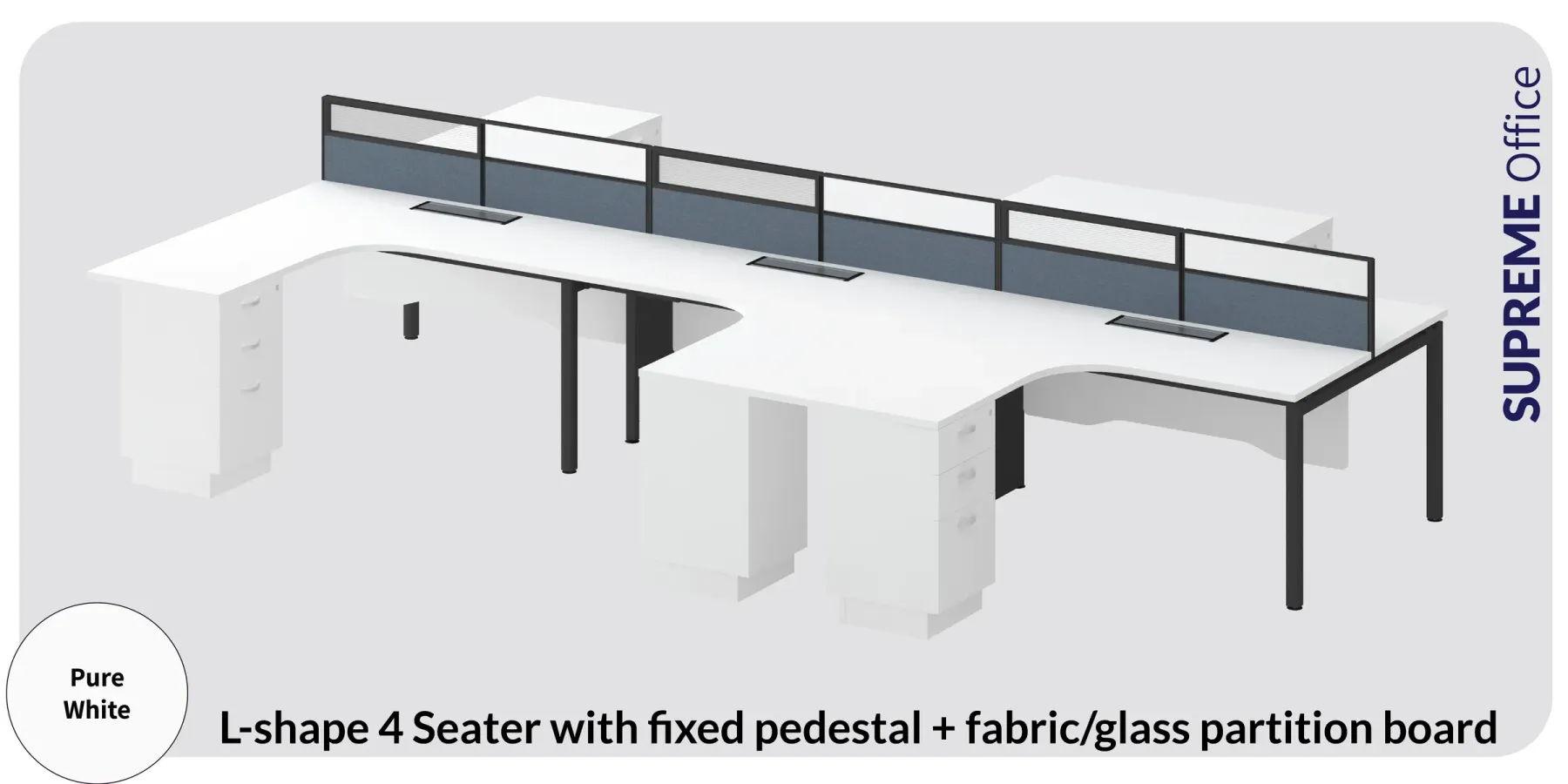 4 Seater Workstation with Fixed Pedestal (L-shape Tabletop) (Kindly contact us to order)