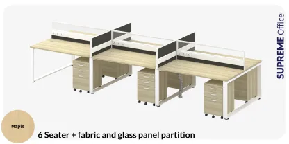 6 Seater Workstation with Mobile Pedestal + Half Glass Fabric Partition (Kindly contact us to order)