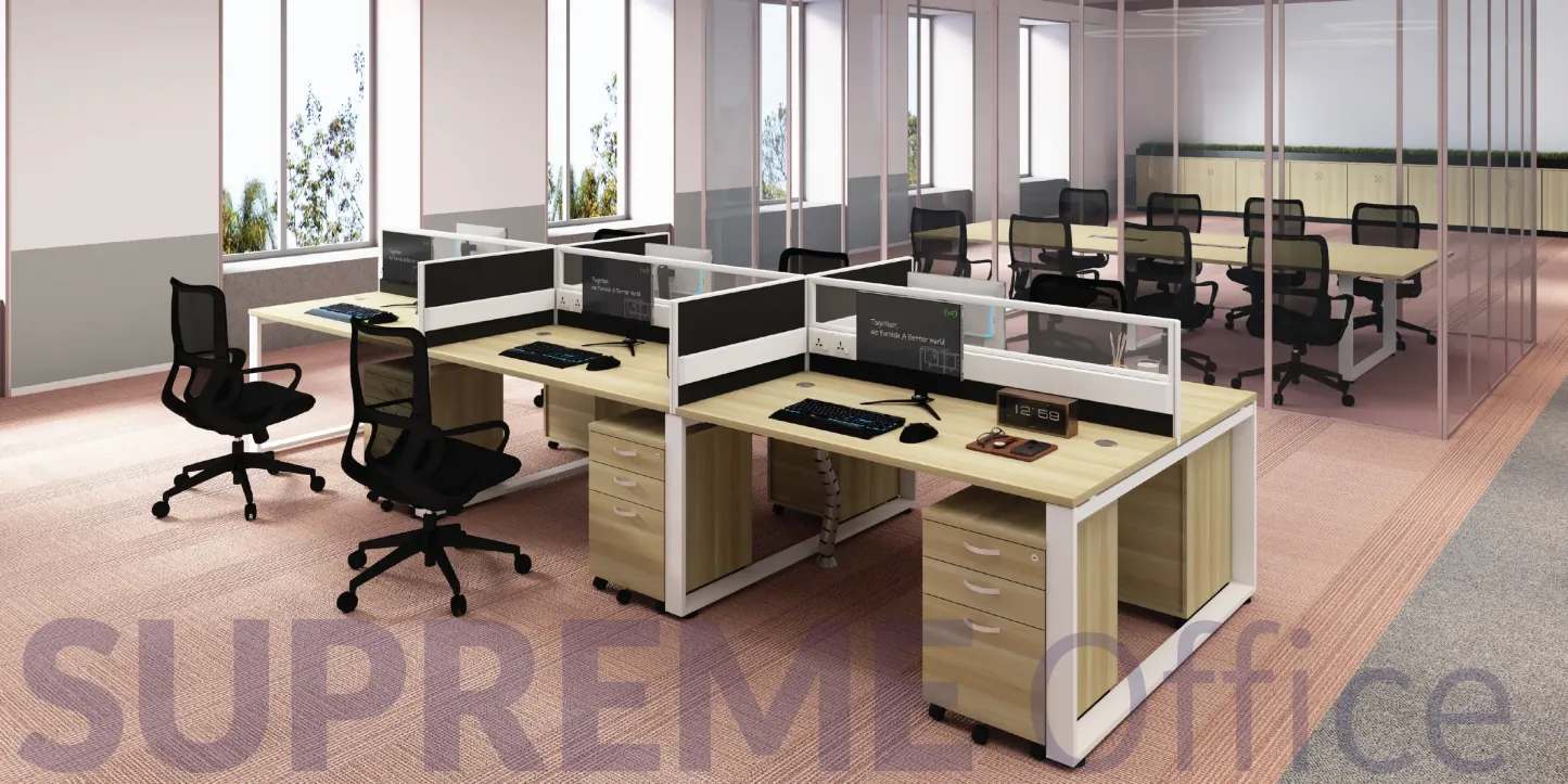 6 Seater Workstation with Mobile Pedestal + Half Glass Fabric Partition (Kindly contact us to order)