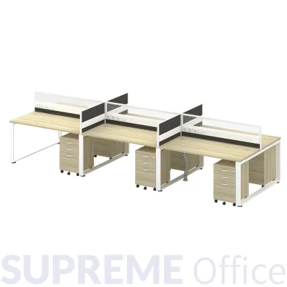 6 Seater Workstation with Mobile Pedestal + Half Glass Fabric Partition (Kindly contact us to order)
