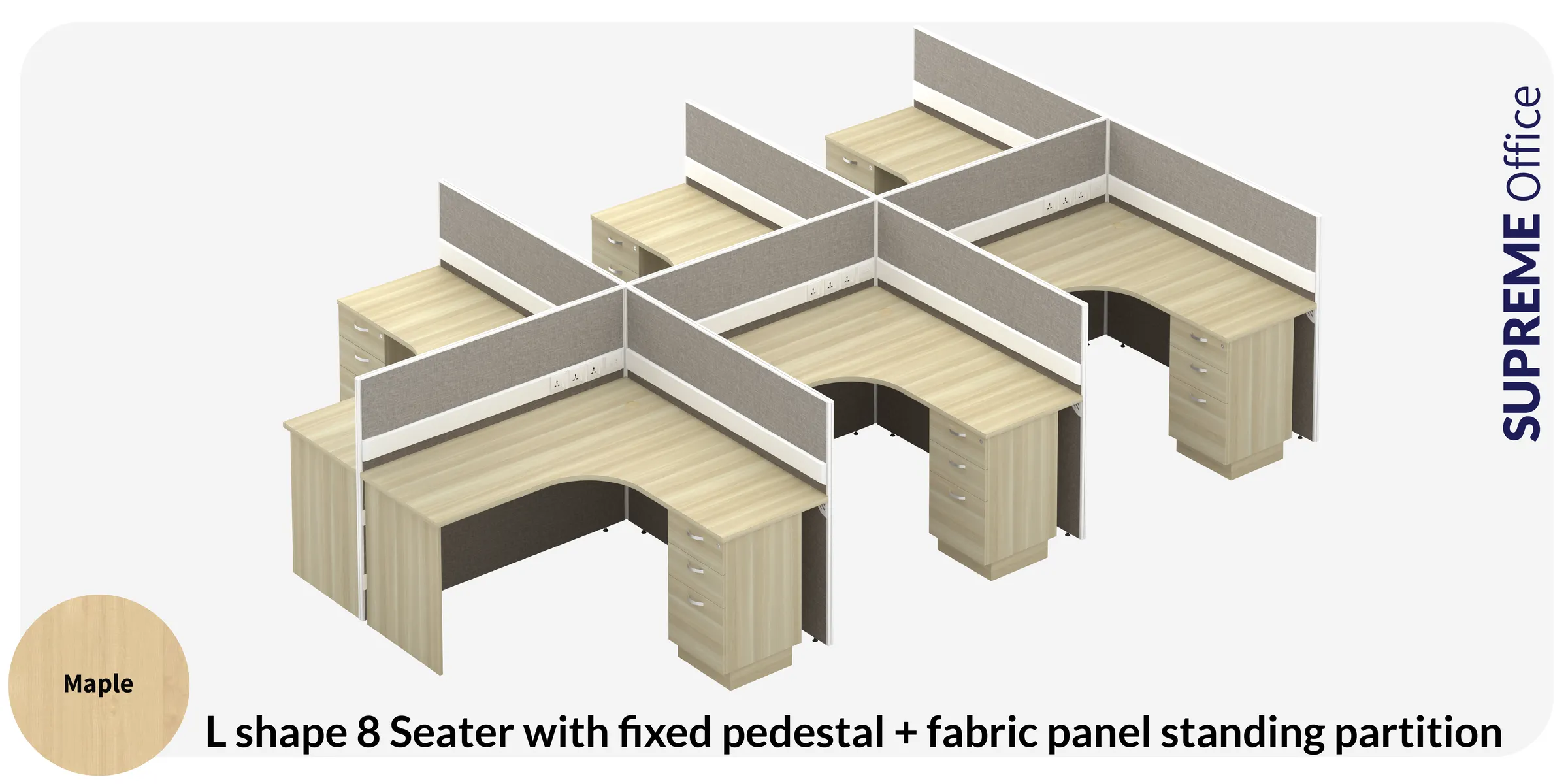 6 Seater Workstation with Fixed Pedestal + Fabric Standing Partition (L-shape tabletop) (Kindly contact us to order)