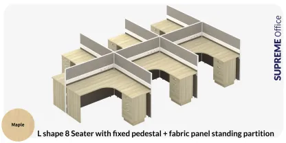 6 Seater Workstation with Fixed Pedestal + Fabric Standing Partition (L-shape tabletop) (Kindly contact us to order)