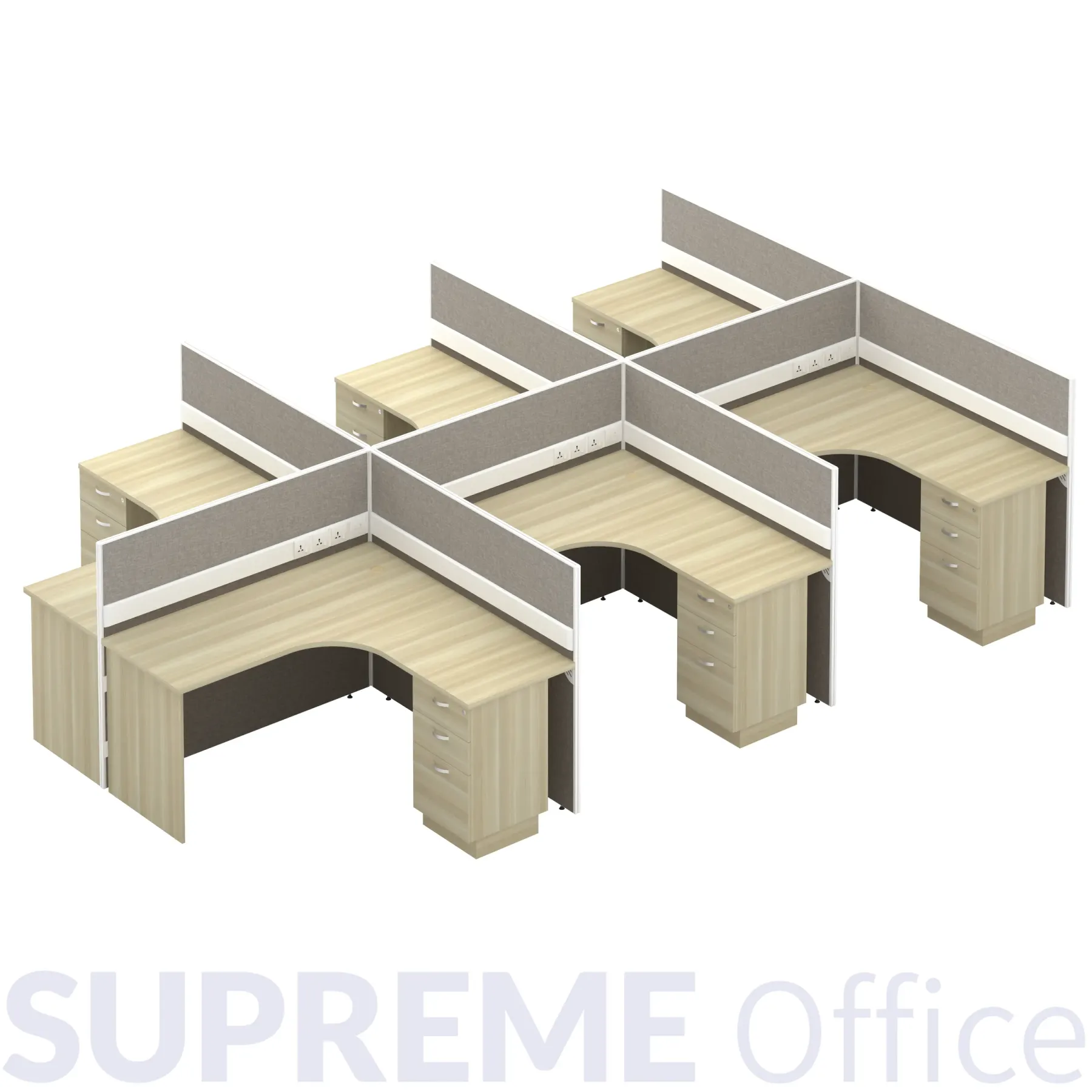 6 Seater Workstation with Fixed Pedestal + Fabric Standing Partition (L-shape tabletop) (Kindly contact us to order)