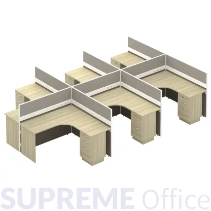 6 Seater Workstation with Fixed Pedestal + Fabric Standing Partition (L-shape tabletop) (Kindly contact us to order)