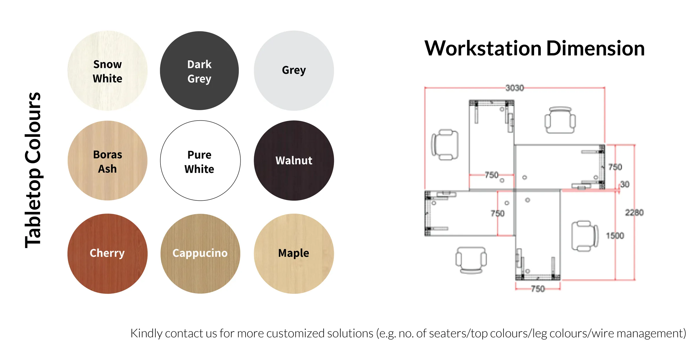 4 Seater Workstation with Half Glass-Fabric Standing Partition (Kindly contact us to order)