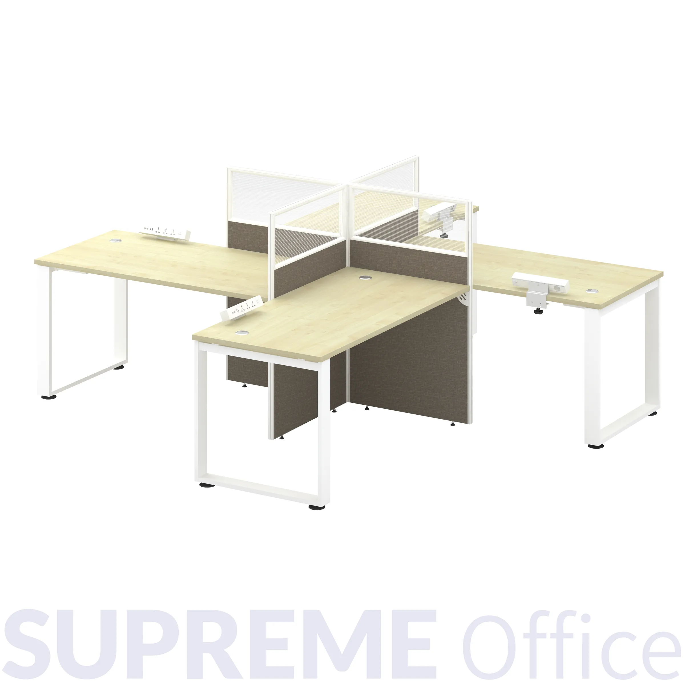 4 Seater Workstation with Half Glass-Fabric Standing Partition (Kindly contact us to order)