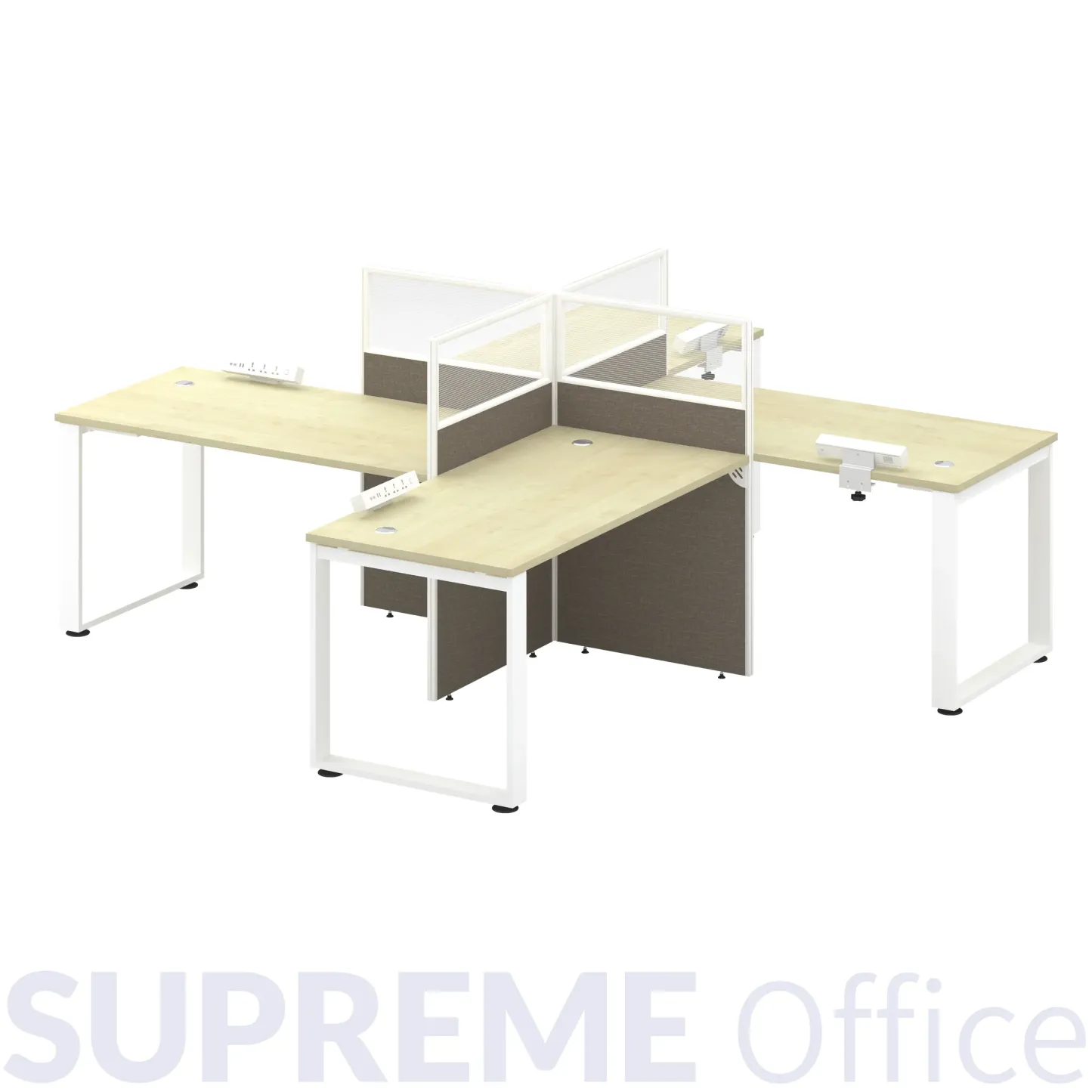 4 Seater Workstation with Half Glass-Fabric Standing Partition (Kindly contact us to order)