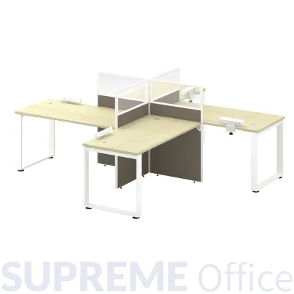 4 Seater Workstation with Half Glass-Fabric Standing Partition (Kindly contact us to order)