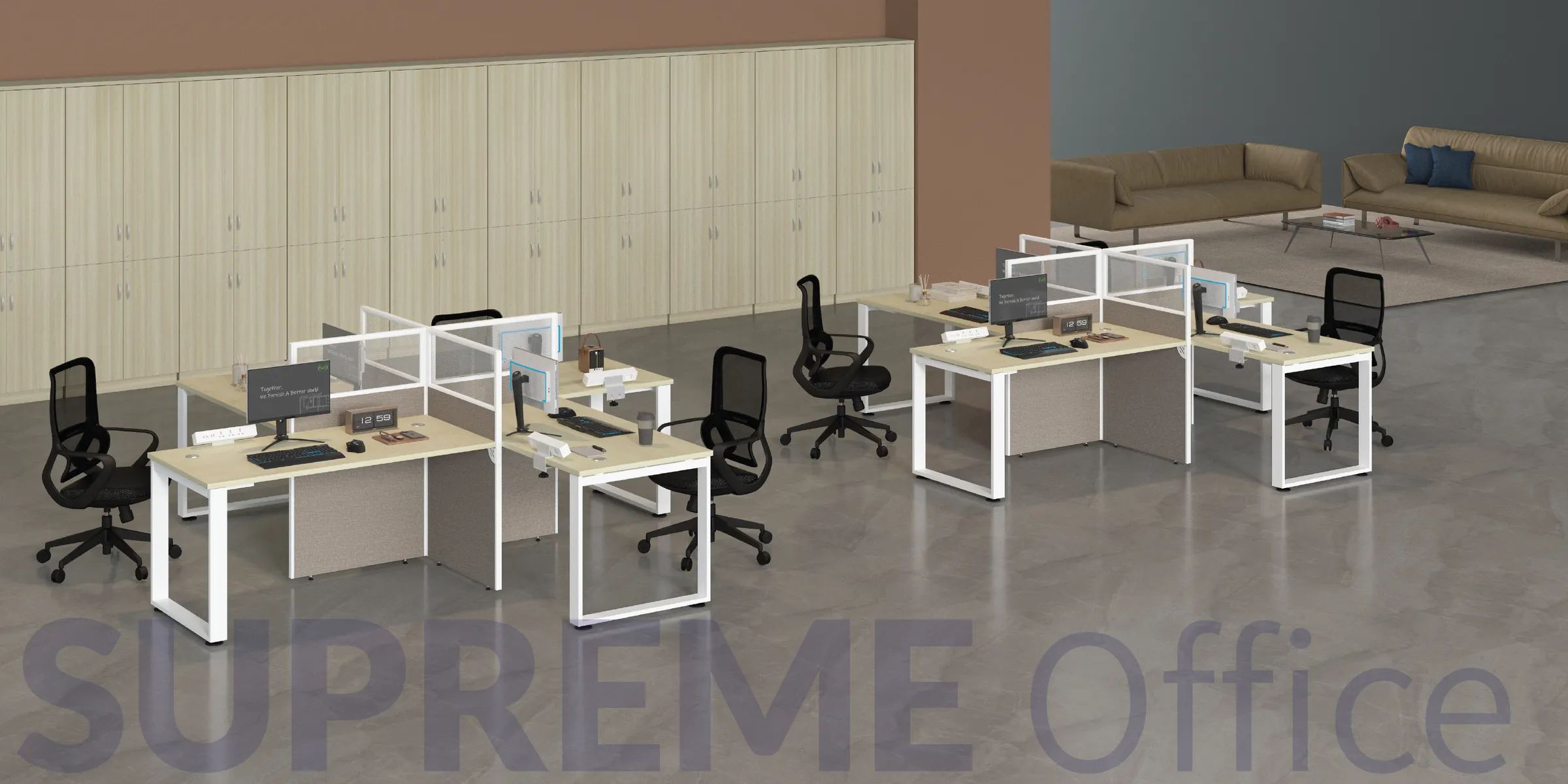 4 Seater Workstation with Half Glass-Fabric Standing Partition (Kindly contact us to order)