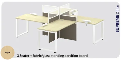 4 Seater Workstation with Half Glass-Fabric Standing Partition (Kindly contact us to order)
