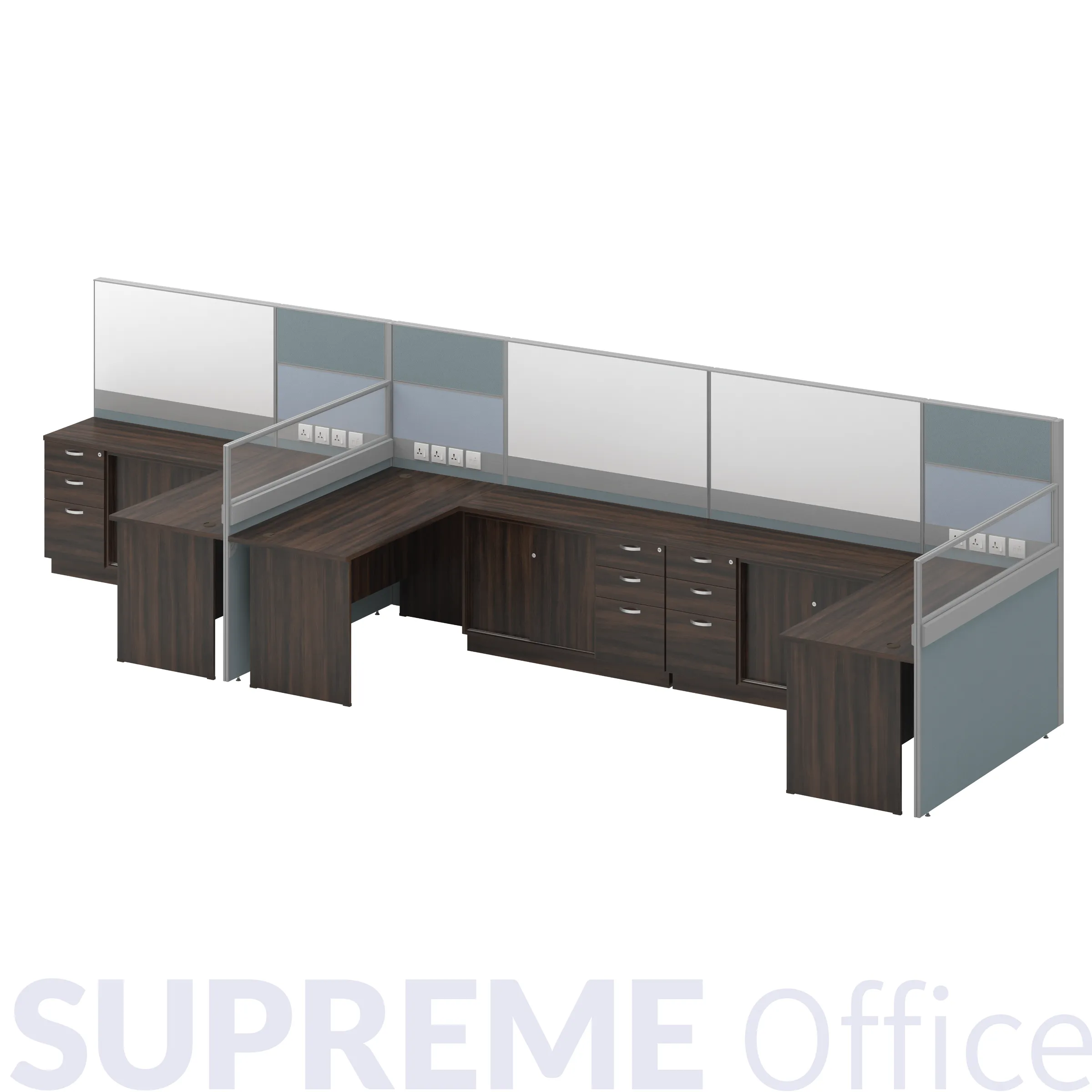 3 Seater Workstation Cubicle with Side Cabinet (Kindly contact us to order)