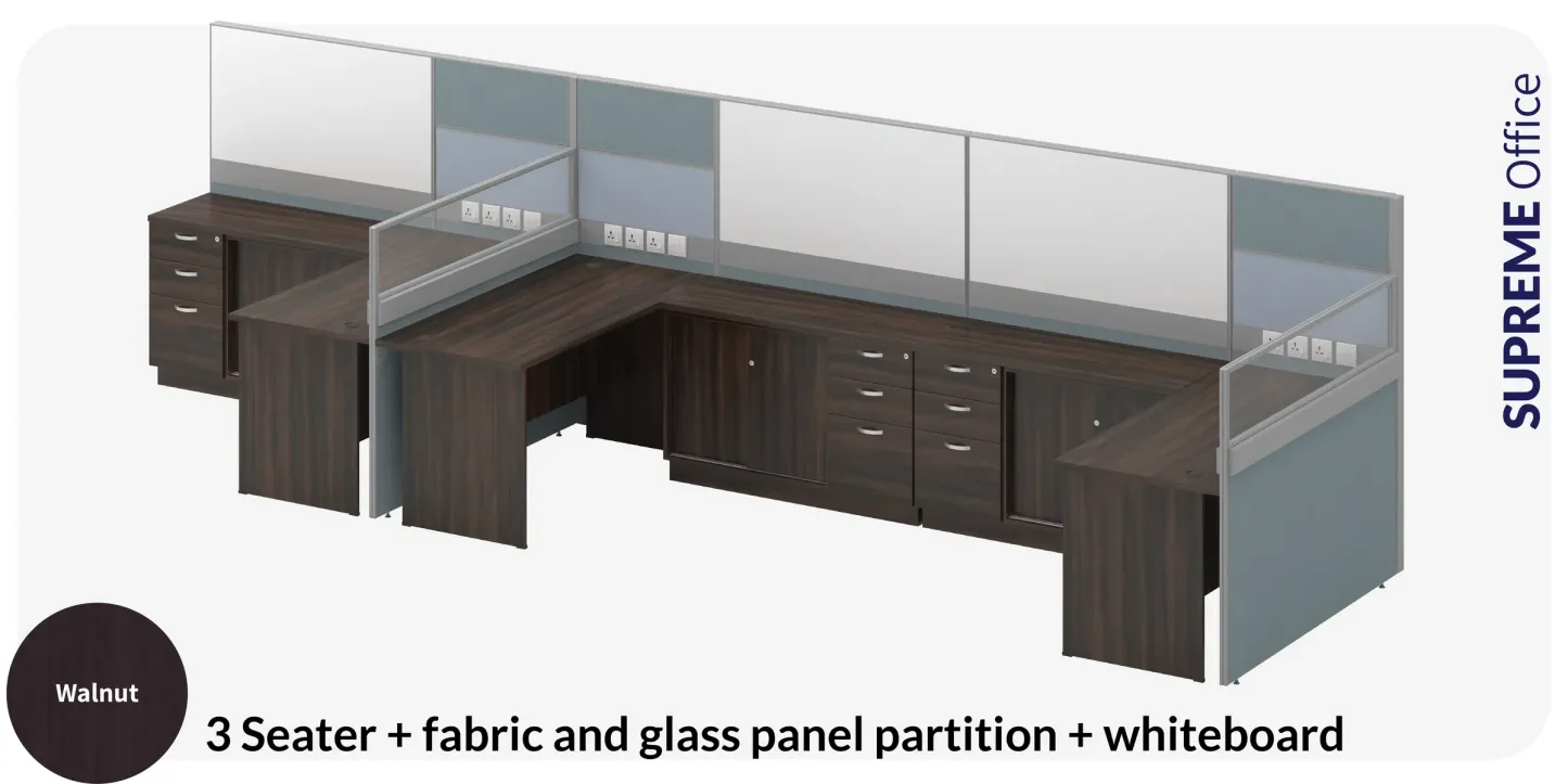 3 Seater Workstation Cubicle with Side Cabinet (Kindly contact us to order)