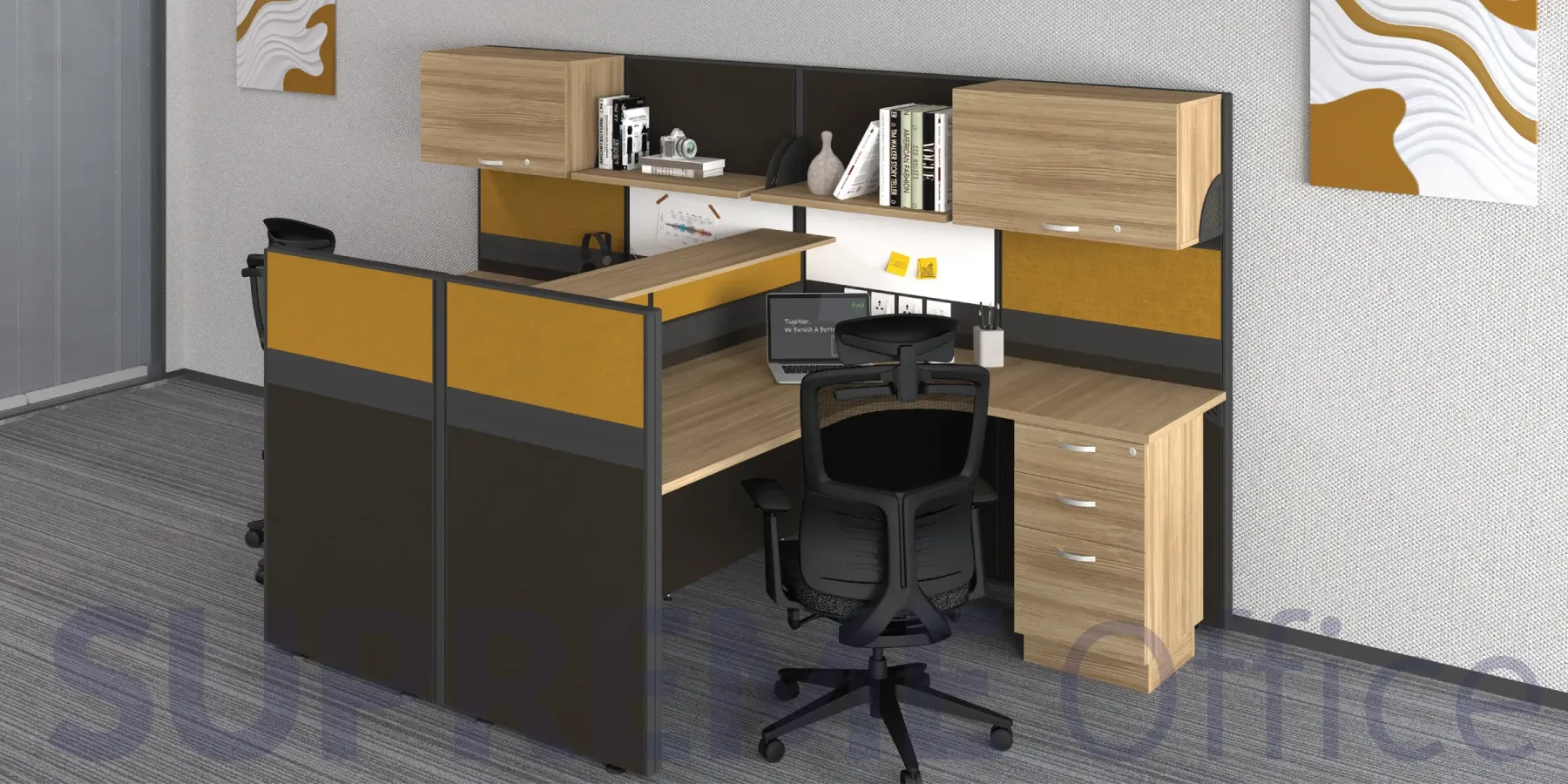 2 Seater Cubicle with Hanging Cabinet Shelving (Kindly contact us to order)