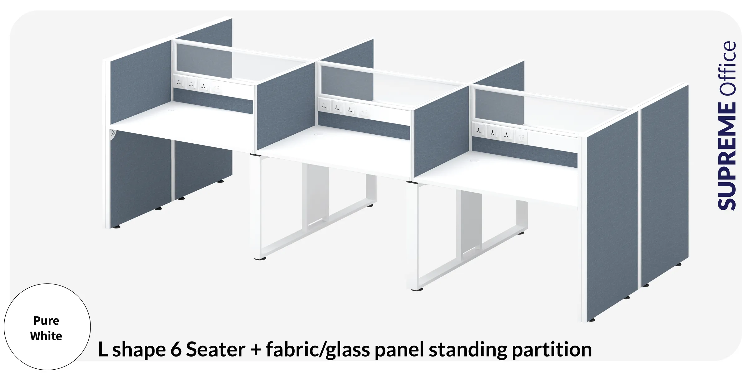 6 Seater Workstation with Standing Fabric Partition (Half Glass Partition) (Kindly contact us to order)