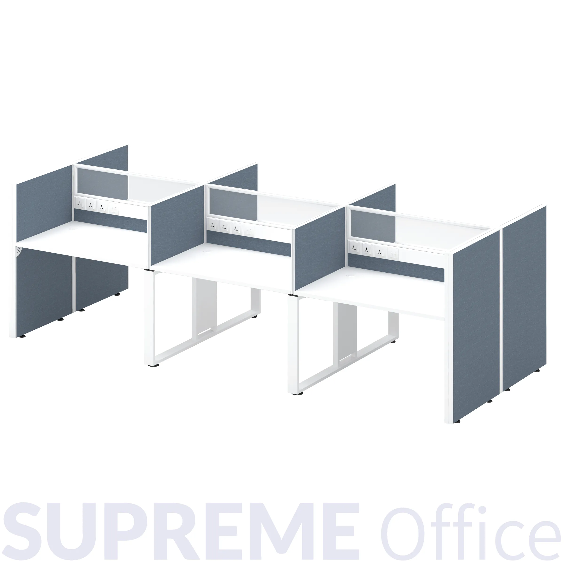 6 Seater Workstation with Standing Fabric Partition (Half Glass Partition) (Kindly contact us to order)