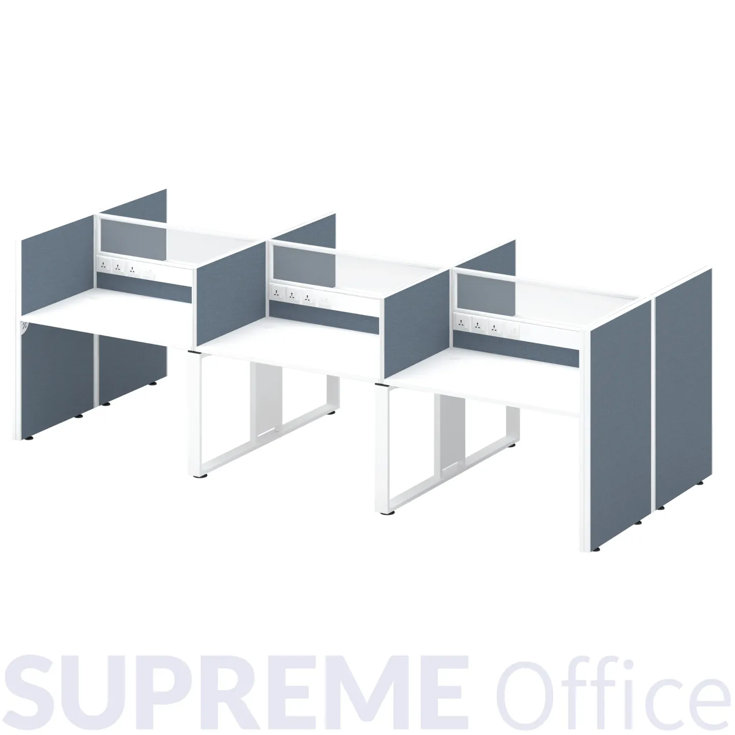 6 Seater Workstation with Standing Fabric Partition (Half Glass Partition) (Kindly contact us to order)