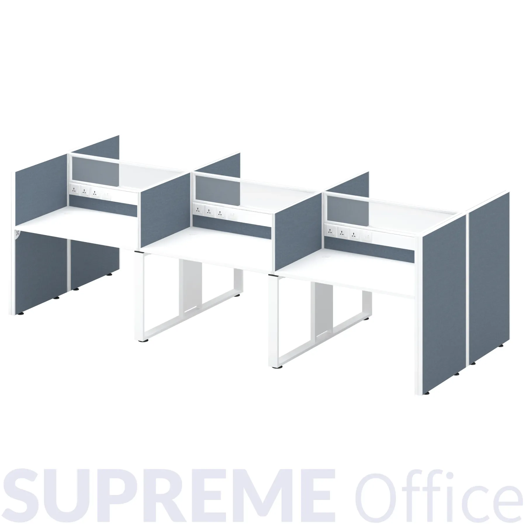 6 Seater Workstation with Standing Fabric Partition (Half Glass Partition) (Kindly contact us to order)