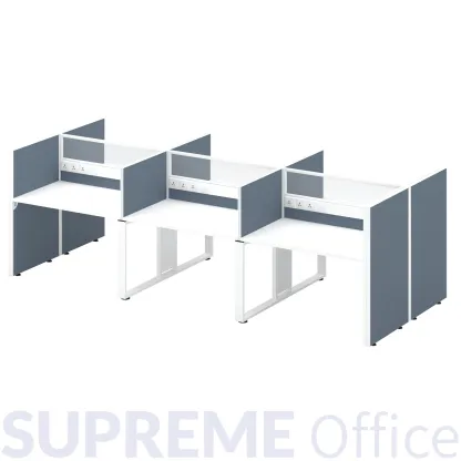 6 Seater Workstation with Standing Fabric Partition (Half Glass Partition) (Kindly contact us to order)