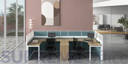 2 Dual Seater Workstation with Standing Partition (L-shape table) (Kindly contact us to order)
