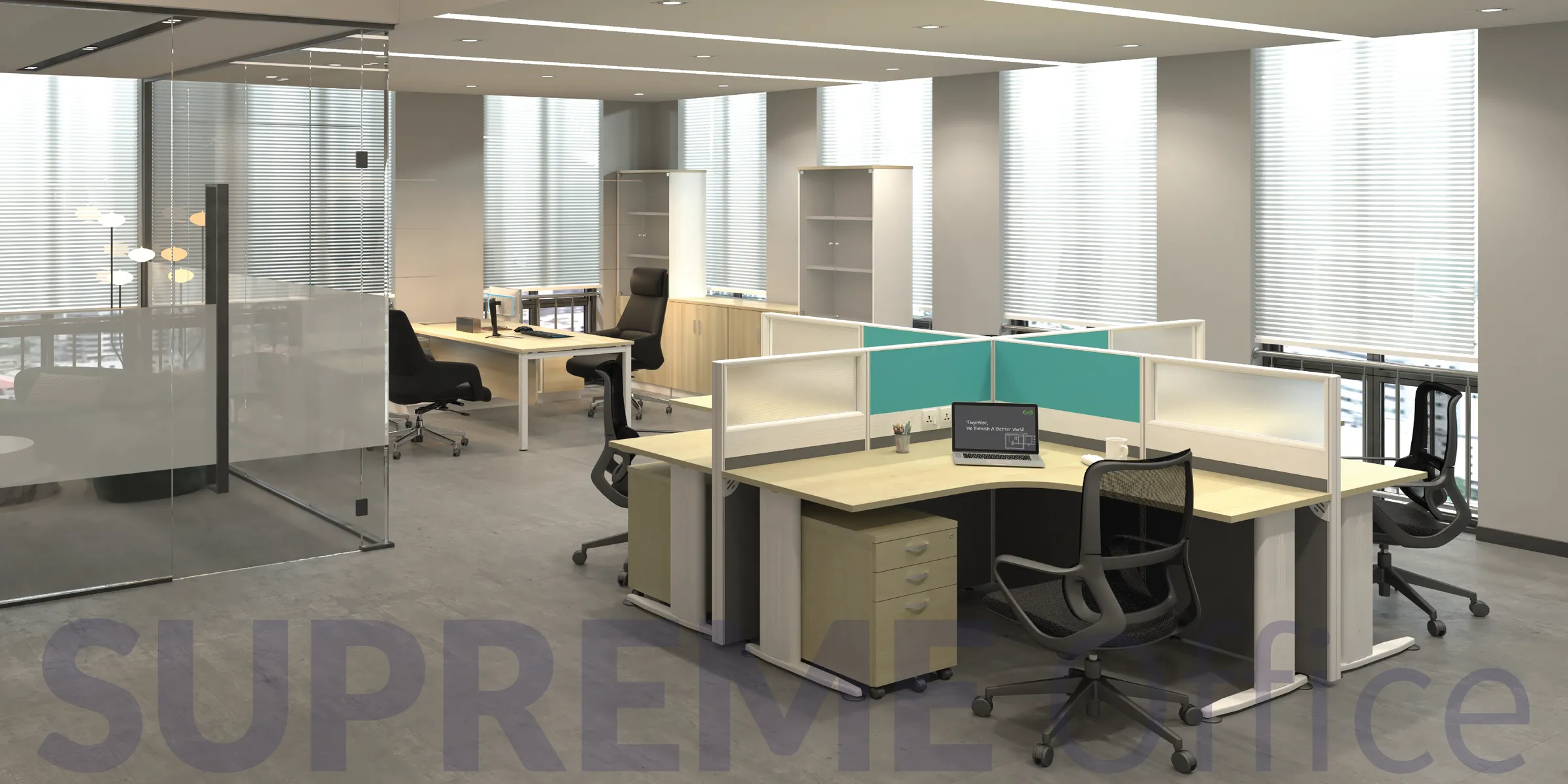 4 Seater Office Workstation with Standing Partition (Kindly contact us to order)