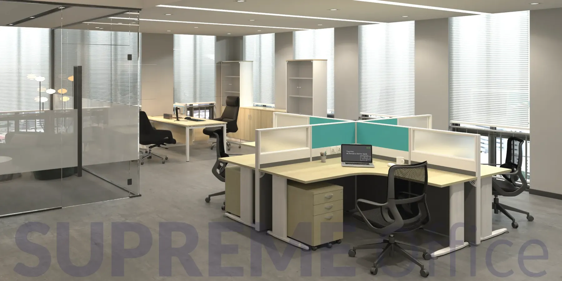 4 Seater Office Workstation with Standing Partition (Kindly contact us to order)