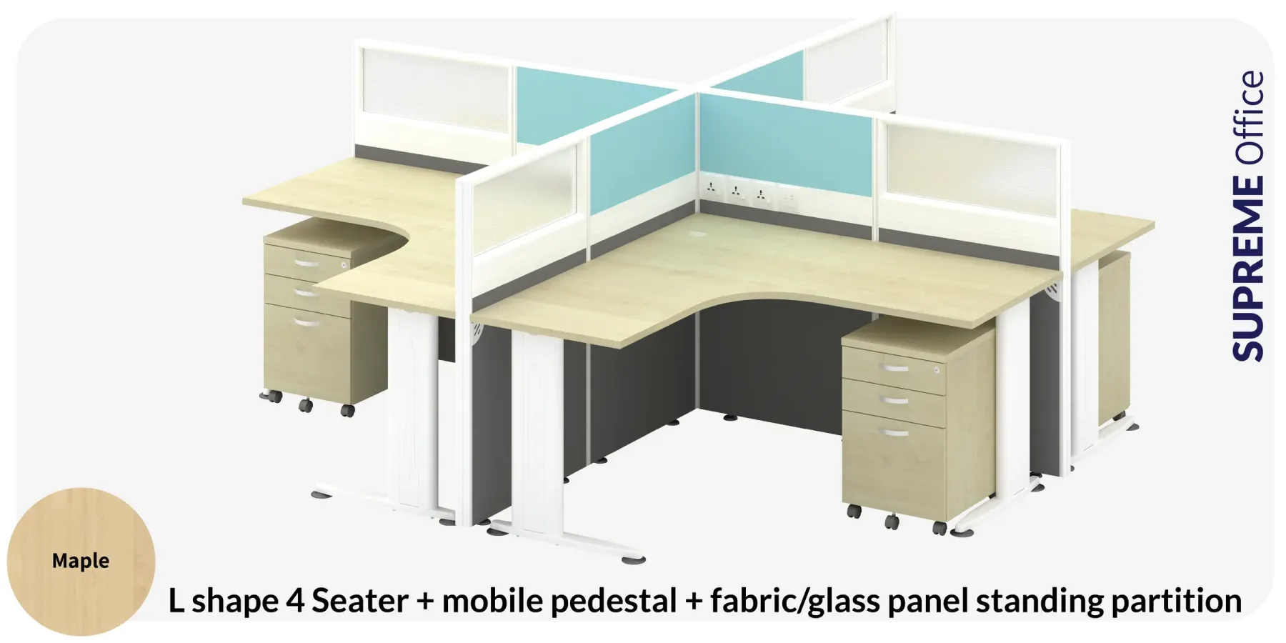 4 Seater Office Workstation with Standing Partition (Kindly contact us to order)