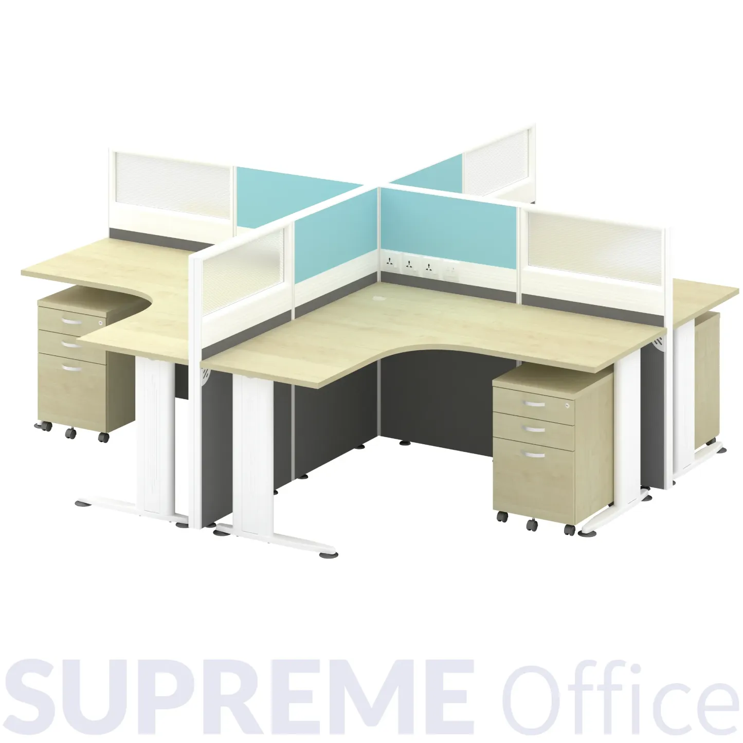 4 Seater Office Workstation with Standing Partition (Kindly contact us to order)