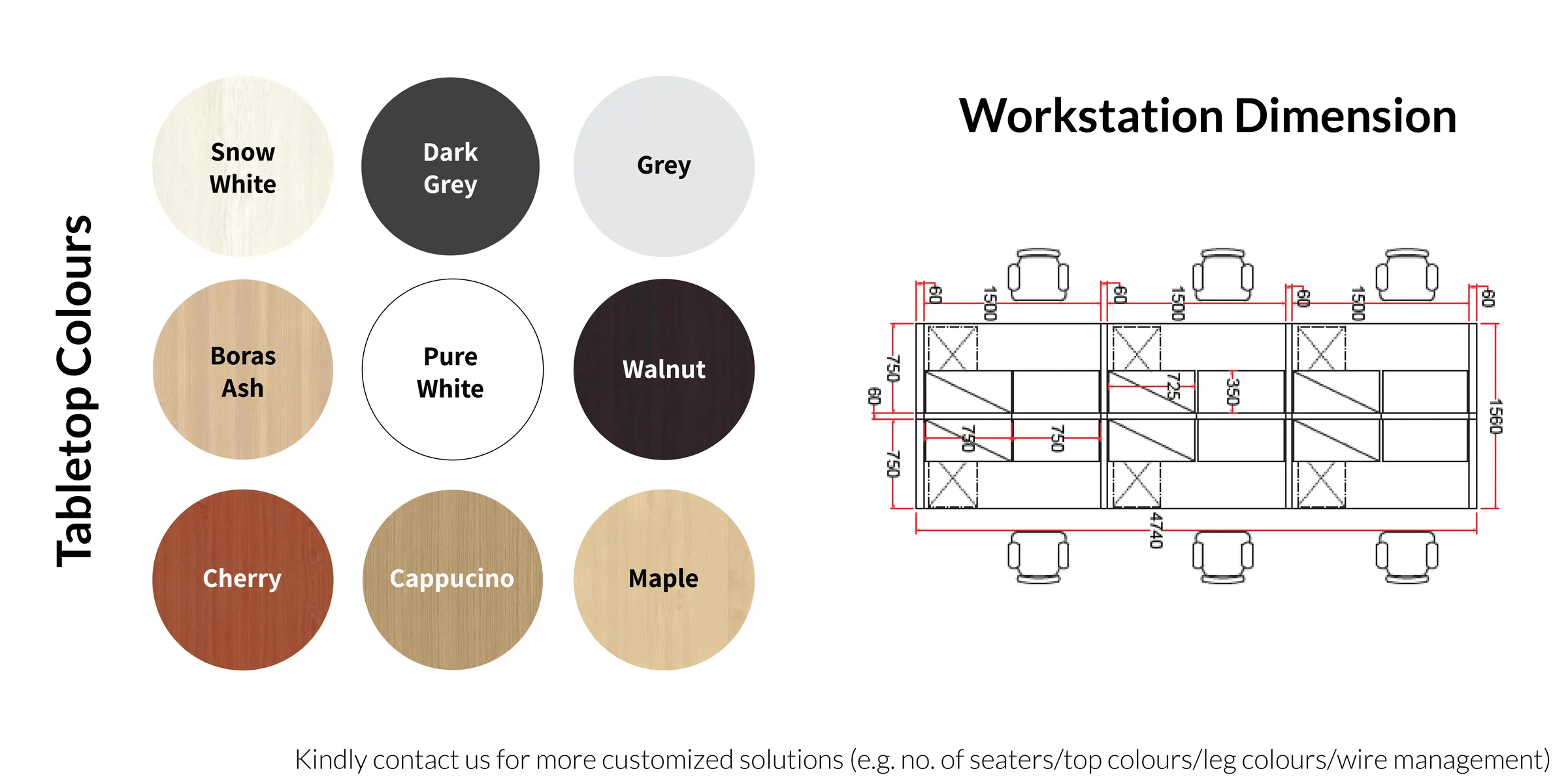 6 Seater Office Workstation with Hanging Cabinet (1650H mm tall workstation)