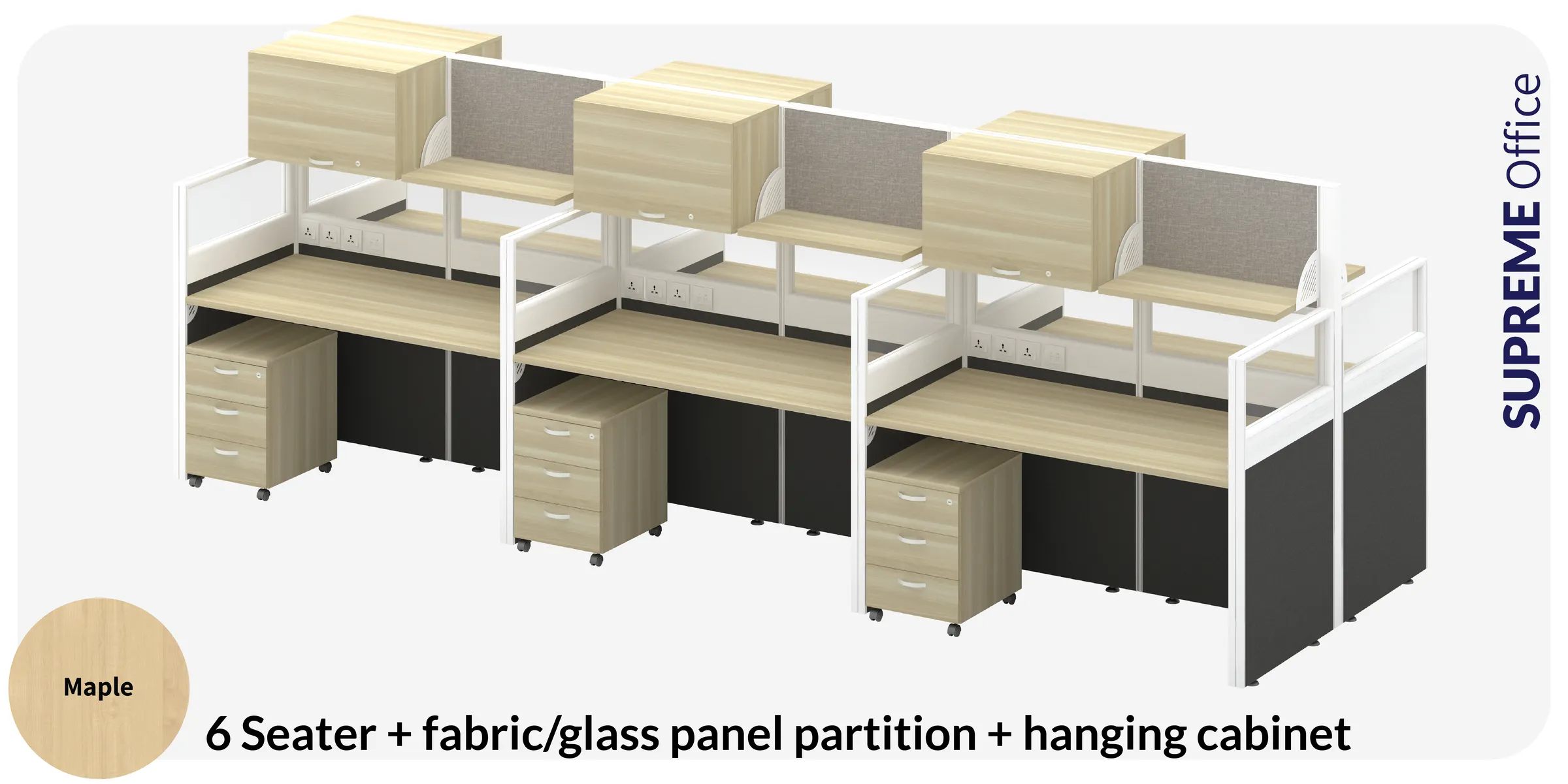 6 Seater Office Workstation with Hanging Cabinet (1650H mm tall workstation)