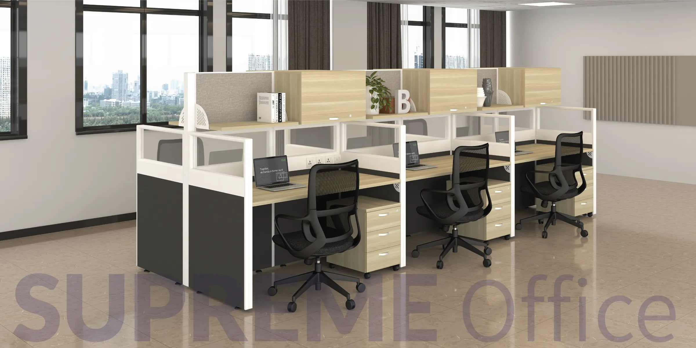 6 Seater Office Workstation with Hanging Cabinet (1650H mm tall workstation)