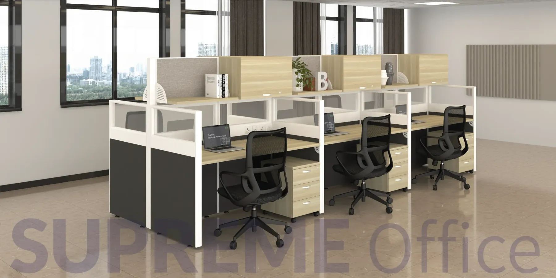 6 Seater Office Workstation with Hanging Cabinet (1650H mm tall workstation)