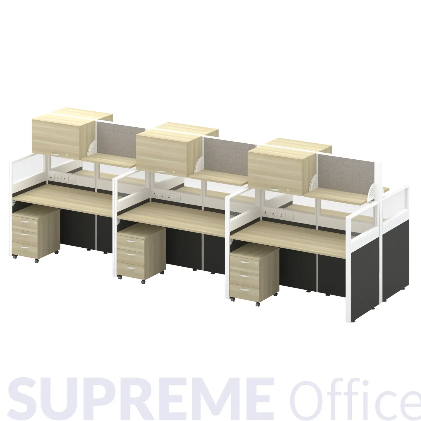 6 Seater Office Workstation with Hanging Cabinet (1650H mm tall workstation)