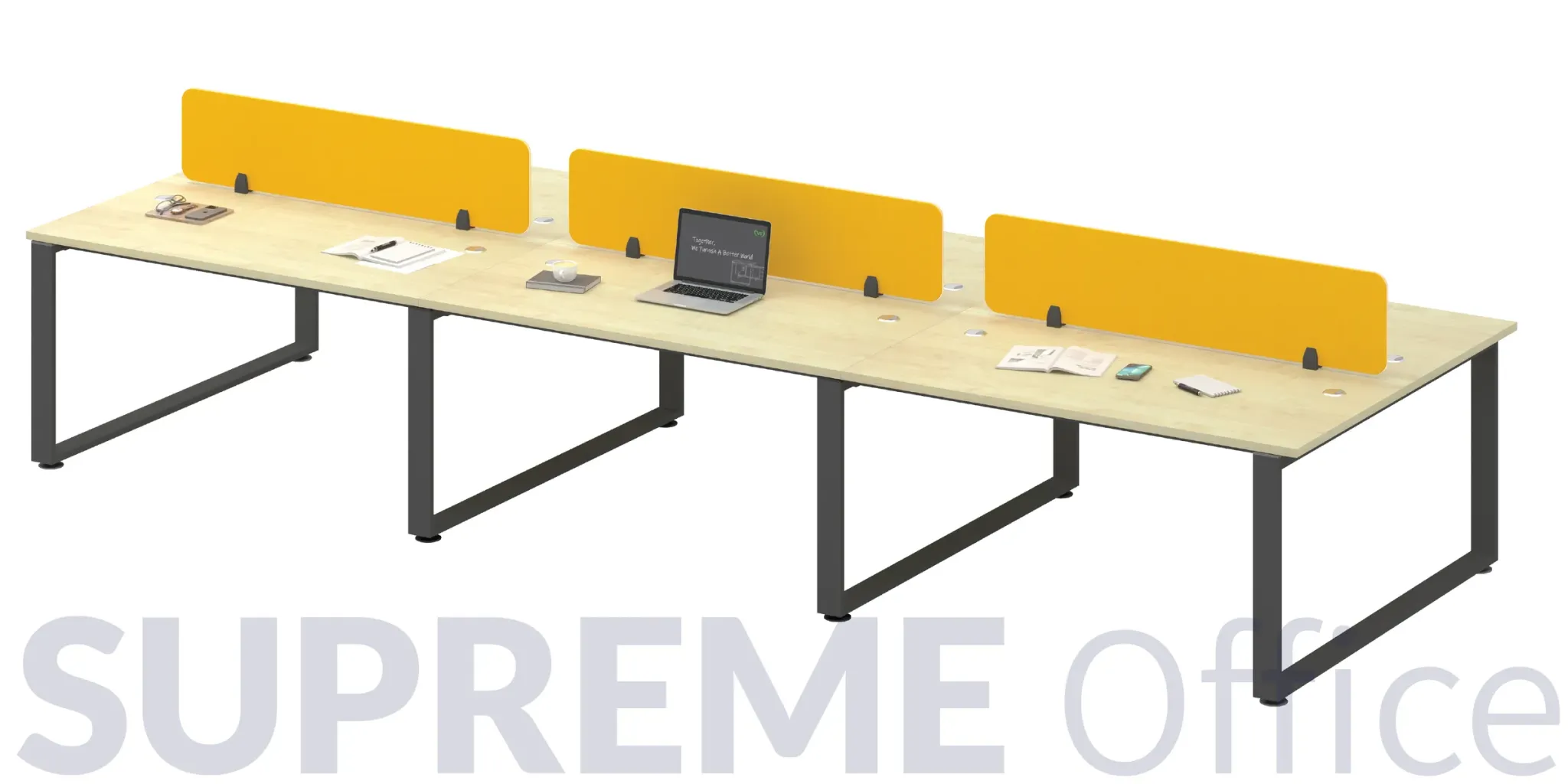 6-Seater Office Workstation with Fabric Partition (O Leg)
