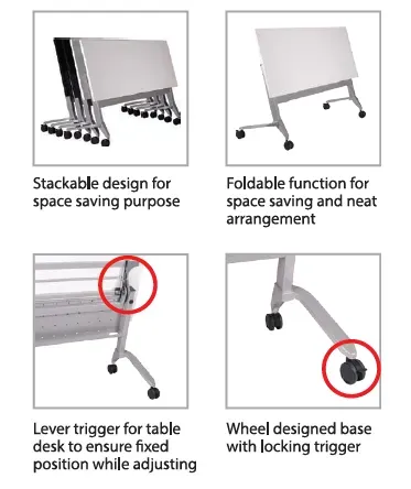 FOLDABLE MOBILE TRAINING TABLE WITH CASTOR