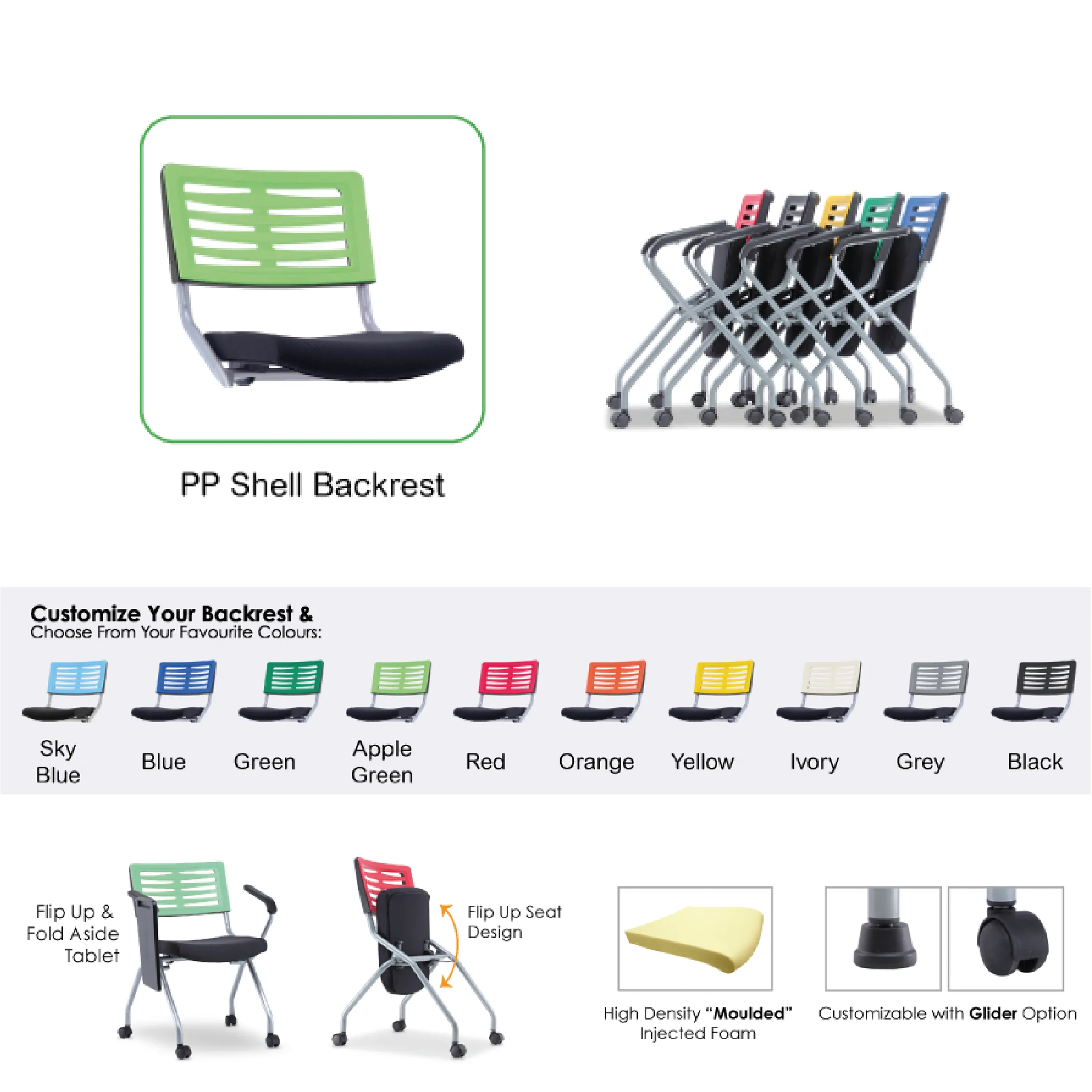 AXE 2 Foldable Training Chair with Armrest & Writing Tablet